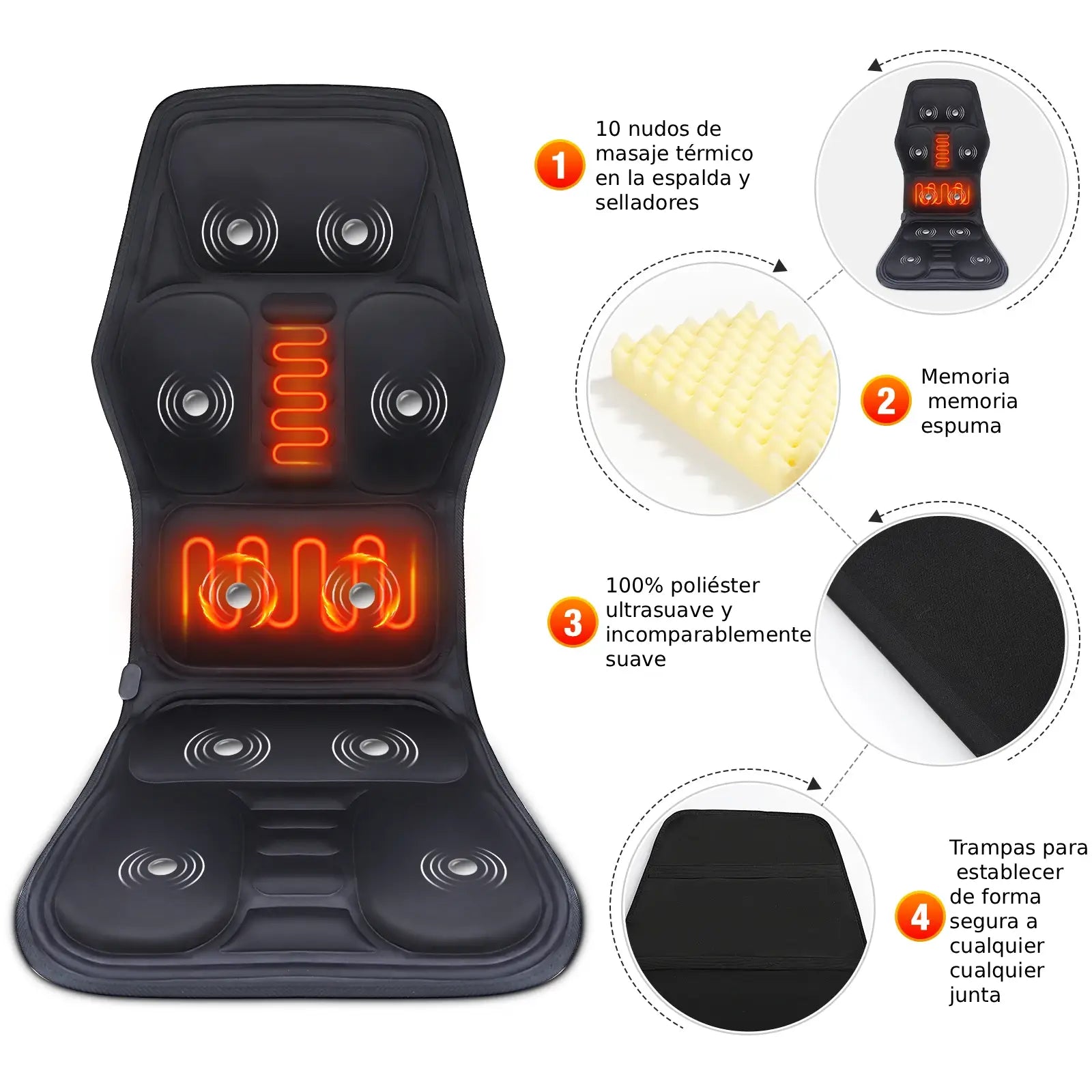 Xalea™ | Cojín de masaje eléctrico con calor y vibración – Alivia la espalda, la nuca y la zona lumbar | Para uso doméstico y en el coche
